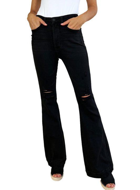 High Waist Distressed Flare Black Judy Blue Jeans | Appalachian Clothing