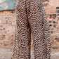 High waist leopard print pants with drawstring and wide leg