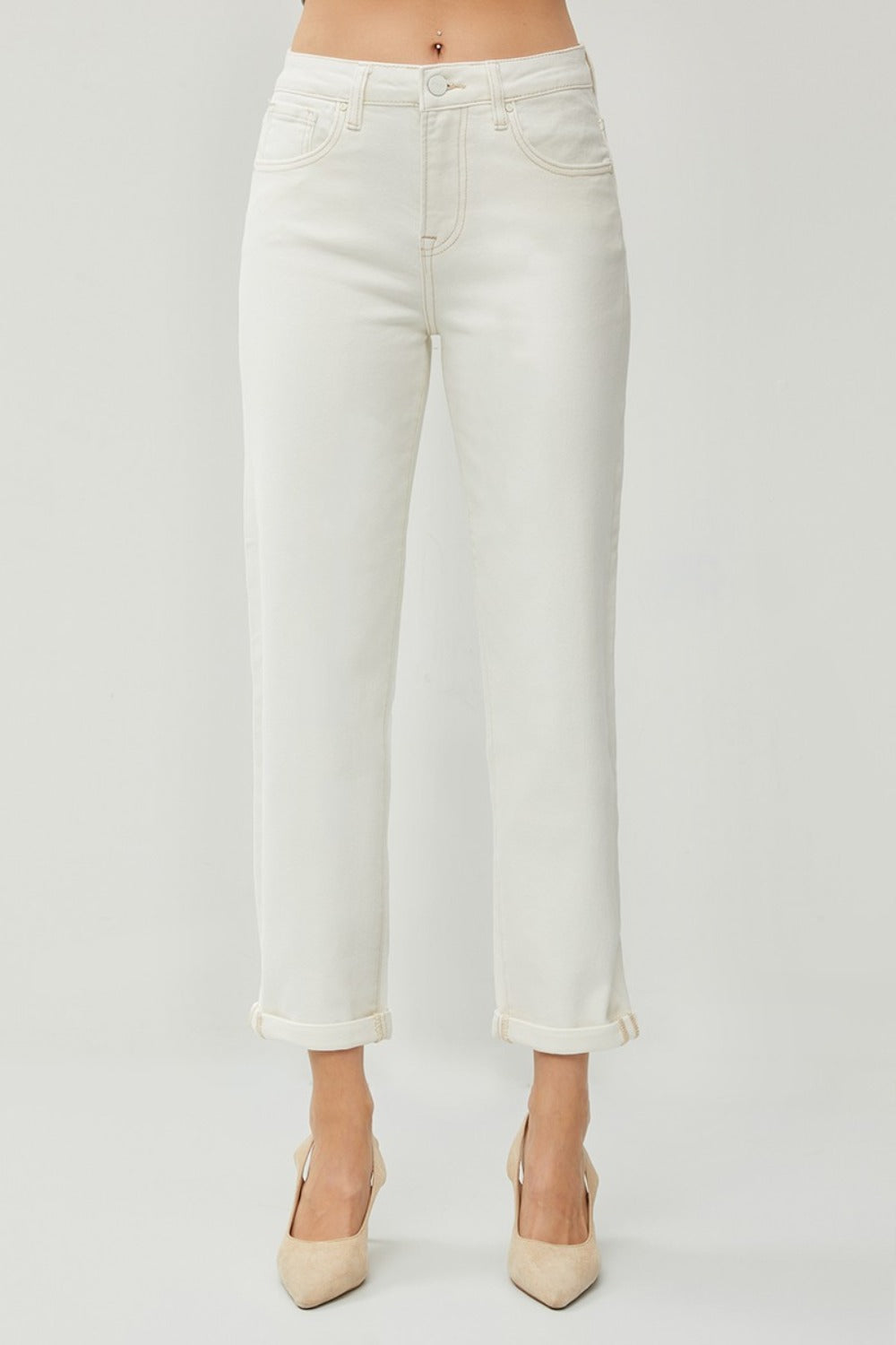 High-waist RISEN jeans perfect for minimalist style in ivory
