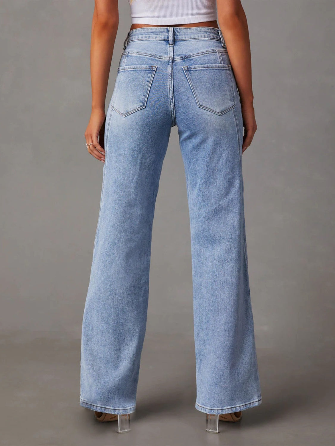 High Waist Straight Jeans with Pockets - back view displaying the functional pockets.