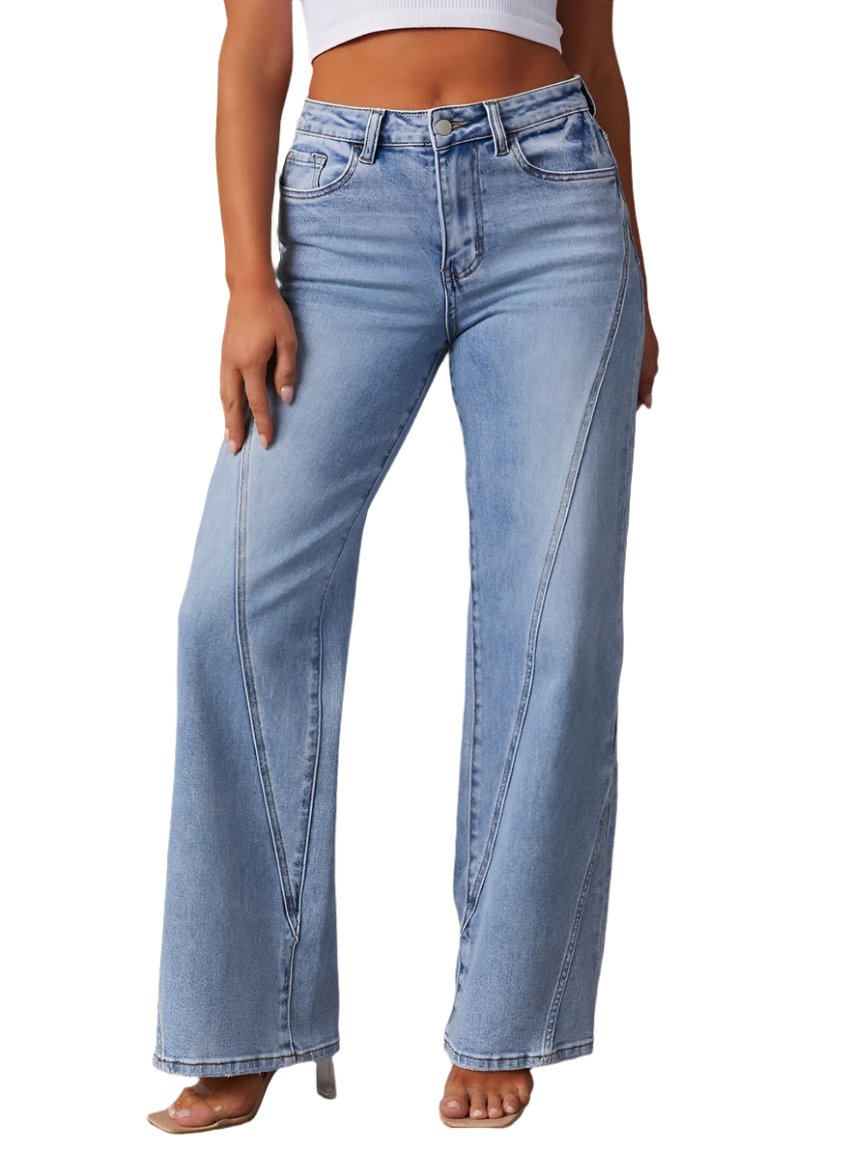 High Waist Straight Jeans with Pockets - front view showcasing the straight leg cut.