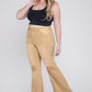 High-waist flare jeans in tan for plus-size women’s everyday wear.
