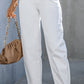 High-rise white jeans with a structured fit for women.
