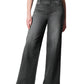 Front view of high waist wide-leg jeans in black.
