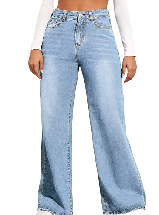 High Waist Wide Leg Jeans with a trendy and retro design.