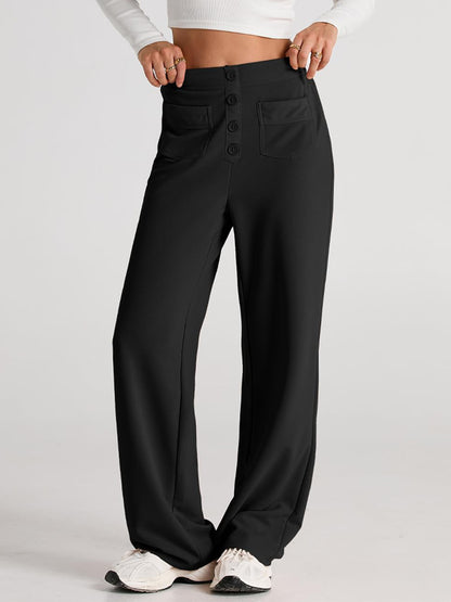 Black high waist wide leg pants with pockets
