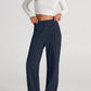 Dark navy high waist wide leg pants with pockets
