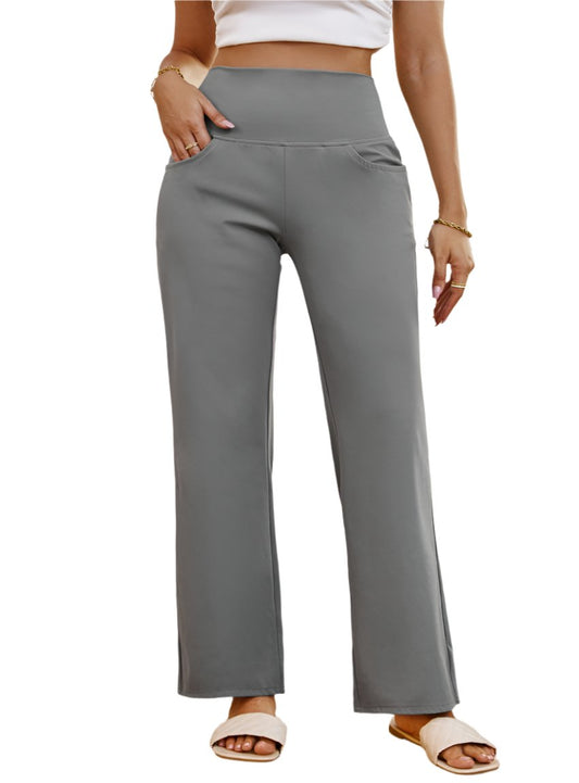 Gray high waist wide leg pants with pockets
