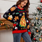 Vibrant holiday sweater with Christmas food theme and colorful design.
