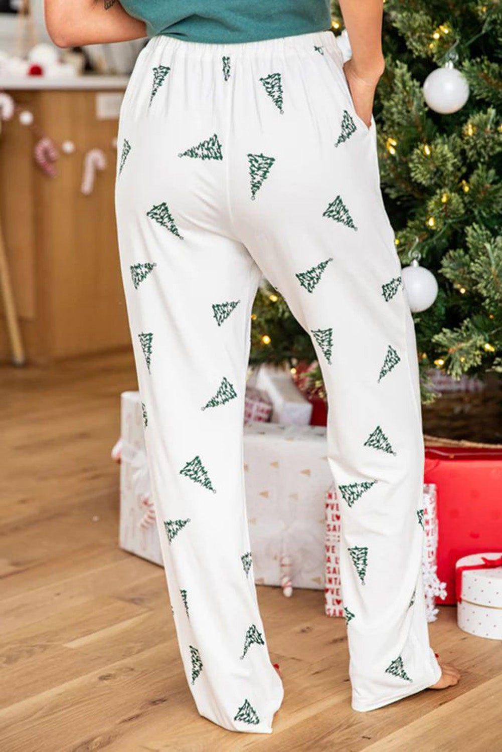 Holiday loungewear set with a festive Christmas tree print and comfy design.
