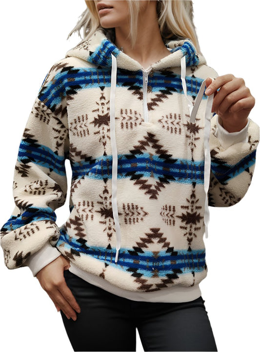 Southwestern Geometric Half Zip Fleece Hoodie