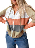 Multicolor Zipped Front Color Block Knit Hoodie