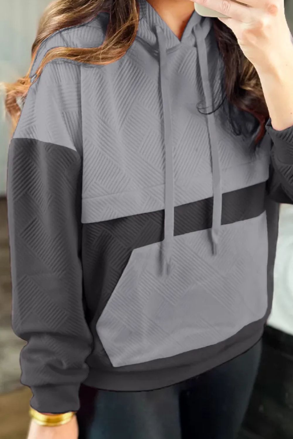 Color block drawstring hoodie sale