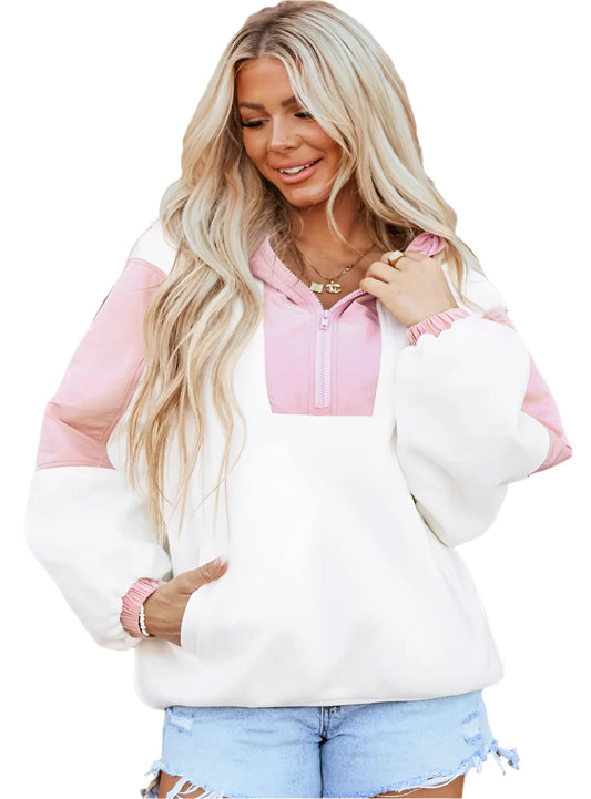 Trendy Color Block Quarter Zip Hoodie