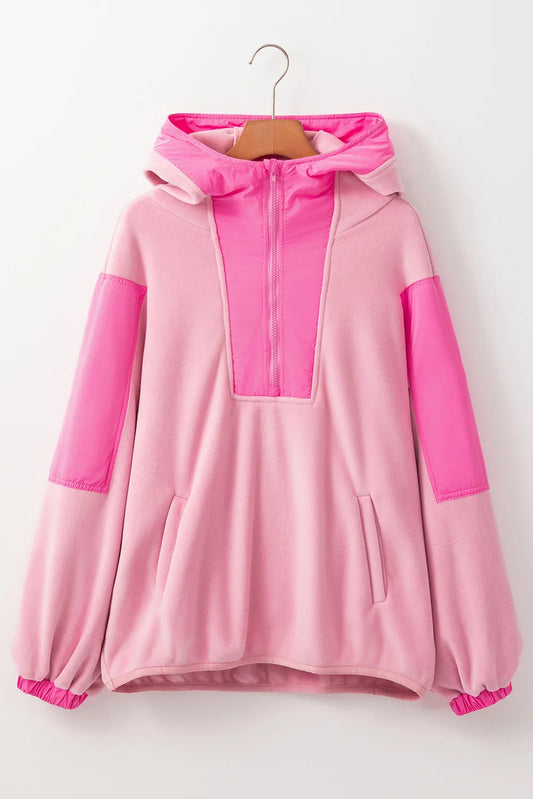 Trendy Color Block Quarter Zip Hoodie