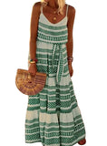 Elegant bohemian maxi dress with intricate tribal print, designed for a relaxed yet stylish look.