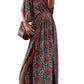 Elegant Bohemian Floral Maxi Dress featuring a cinched waist and flowy skirt