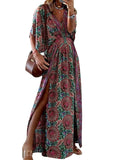 Elegant Bohemian Floral Maxi Dress featuring a cinched waist and flowy skirt