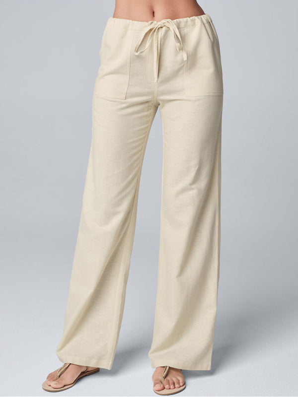 Warm beige wide leg linen pants for versatile styling