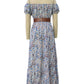 Stylish boho paisley maxi dress with off-shoulder sleeves, perfect for summer outings.