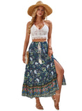 Lightweight maxi boho skirt in vibrant floral design.