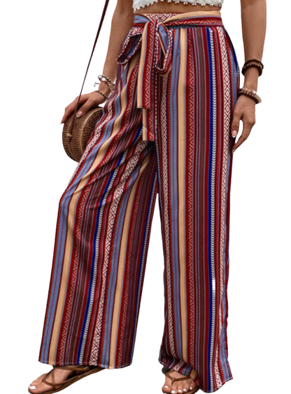 Bold and colorful striped high waist wide leg pants for summer.