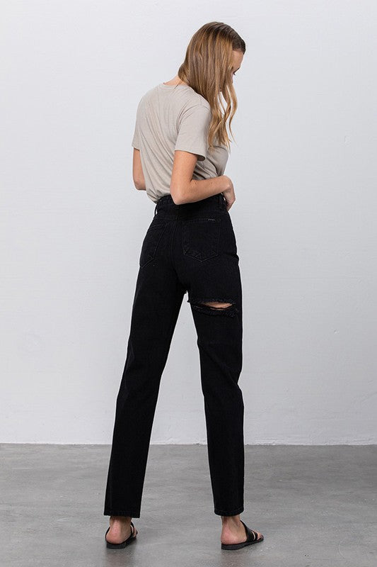 Insane Gene Black Ripped Mom Jeans | Distressed Slim Fit | Whimsical Clothing