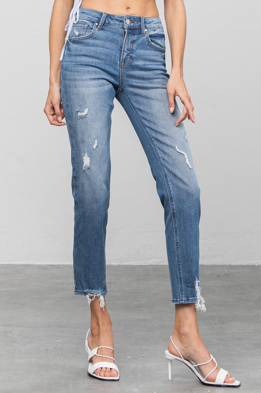 Insane Gene | Mid Rise Slim Girlfriend Jeans | Distressed Denim | Appalachian Style