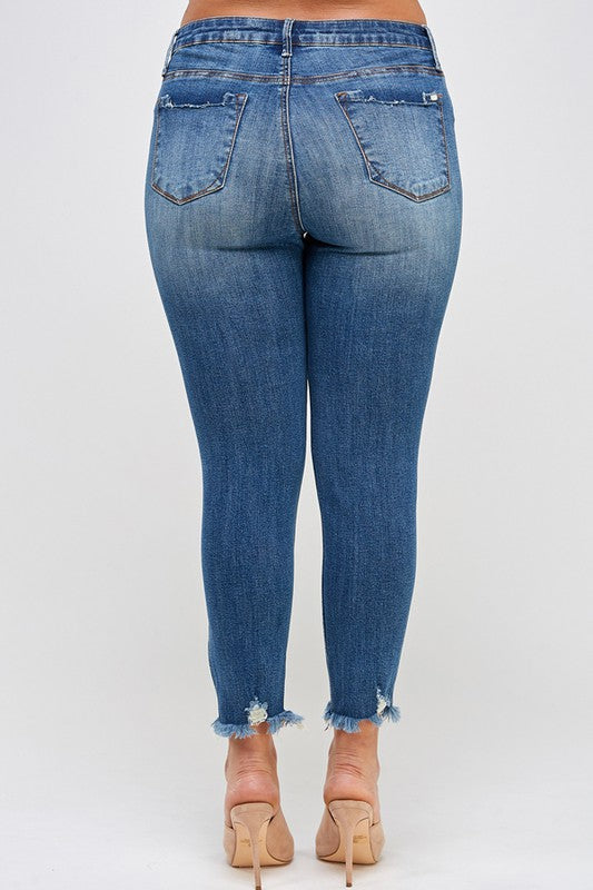 Insane Gene Plus Size High Rise Distressed Ankle Skinny Jeans | Plus Size Boutique Clothing