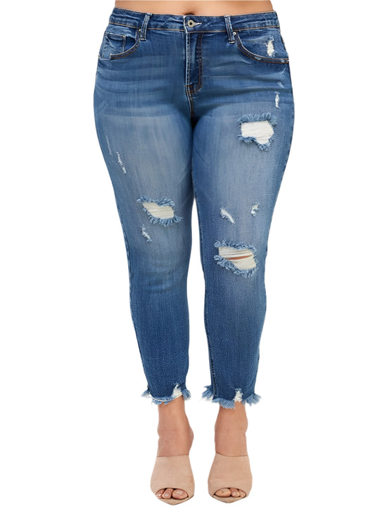 Insane Gene Plus Size High Rise Distressed Ankle Skinny Jeans | Plus Size Boutique Clothing