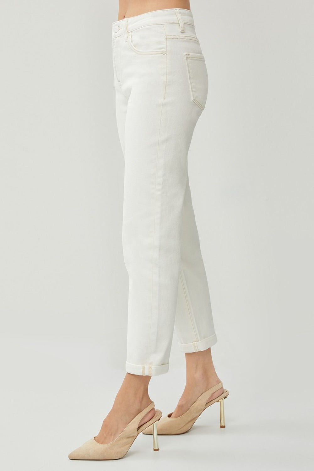 Women's high-waist straight-leg jeans in ivory by RISEN
