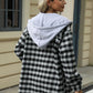 Drawstring Plaid Long Sleeve Hooded Jacket