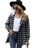 Drawstring Plaid Long Sleeve Hooded Jacket