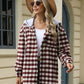 Drawstring Plaid Long Sleeve Hooded Jacket