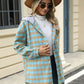 Drawstring Plaid Long Sleeve Hooded Jacket