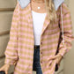 Drawstring Plaid Long Sleeve Hooded Jacket