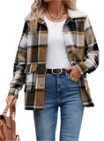 Pocketed Plaid Button Up Collared Neck Jacket