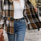 Pocketed Plaid Button Up Collared Neck Jacket