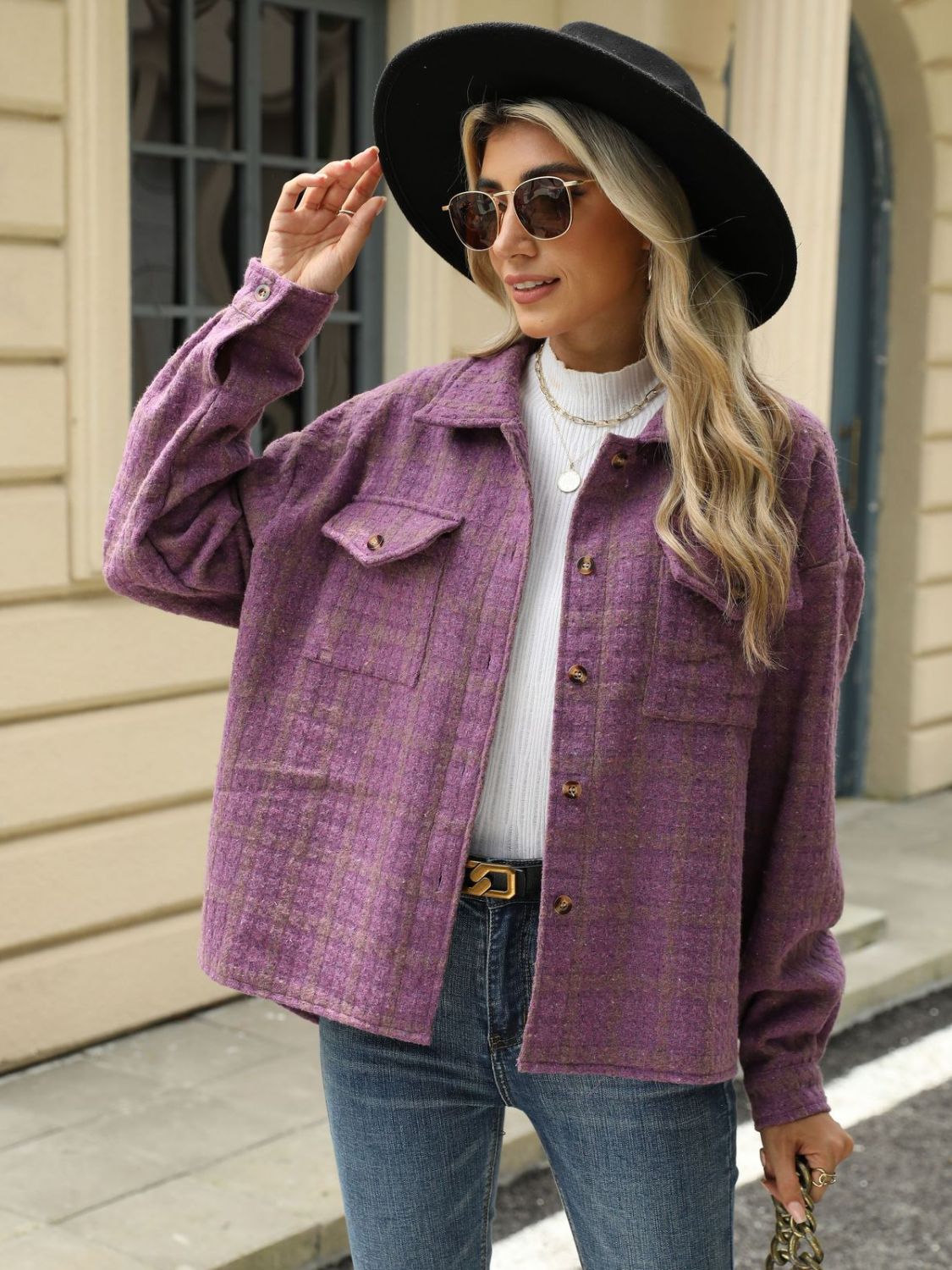 Plaid Shacket in Pink, Blue, Purple, Beige & White