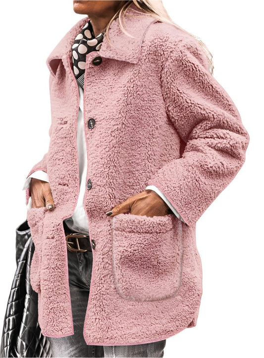 Women's Fleece Sherpa Jacket with Button-Up Front