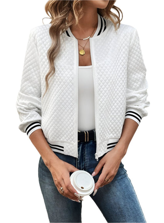 Striped Cuff Quilted Bomber Jacket