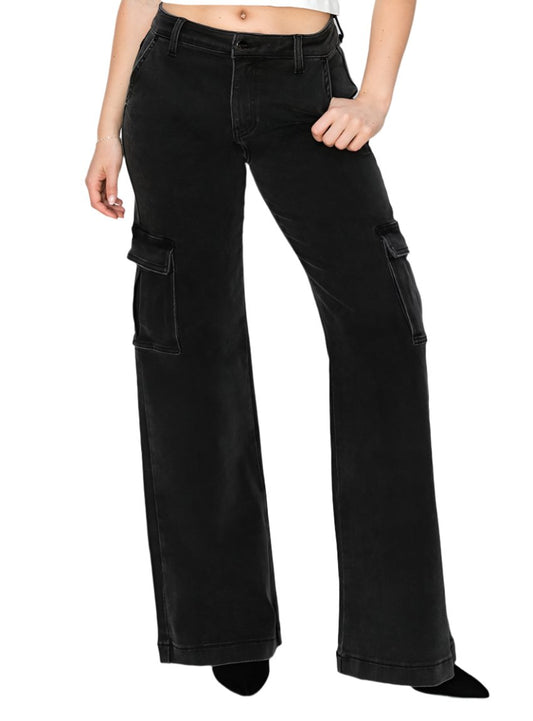 RISEN Jeans | High Rise Wide Leg Cargo | Black