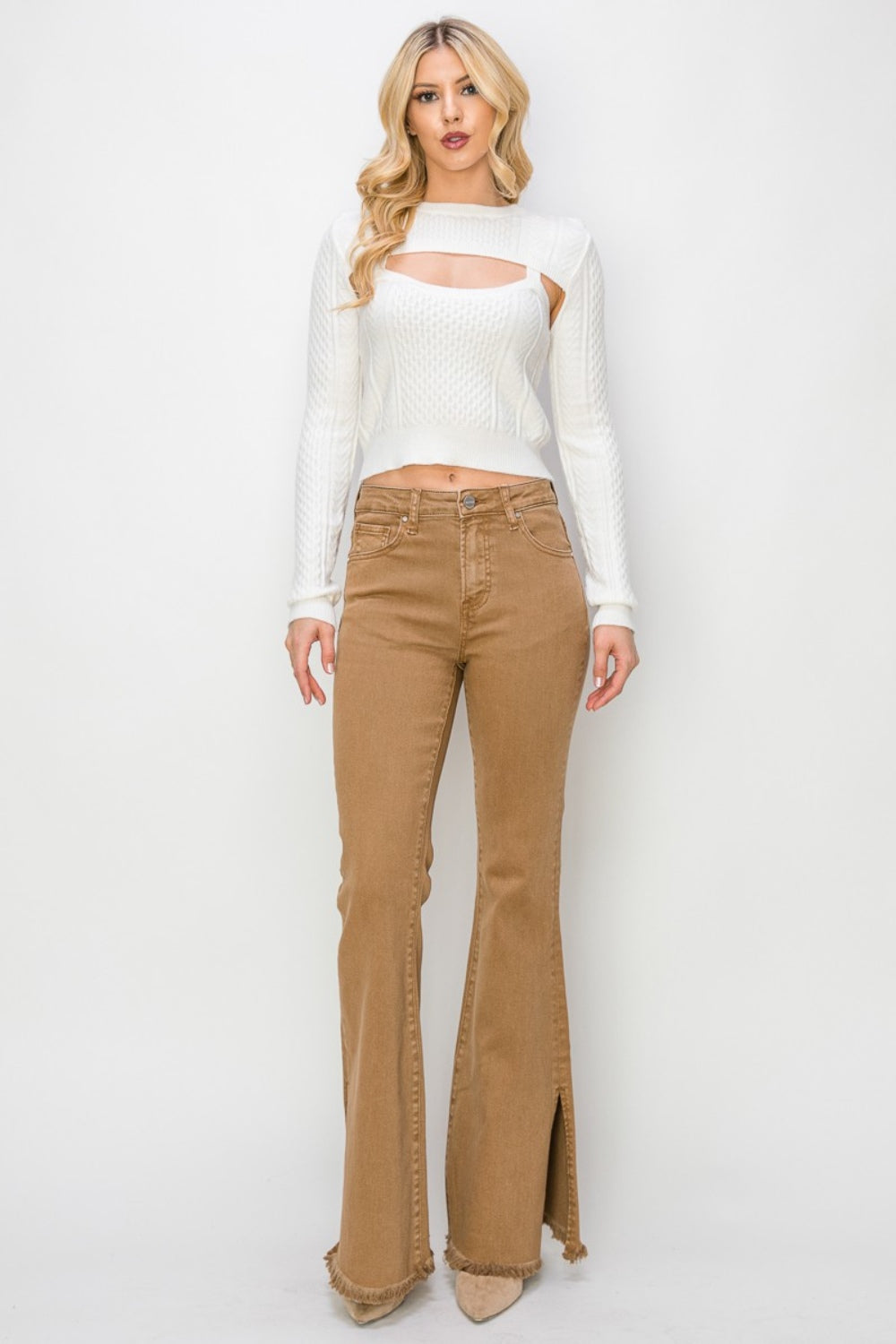 RISEN Bailey High Waist Side Slit Flare Jeans - Whimsical Appalachian Boutique