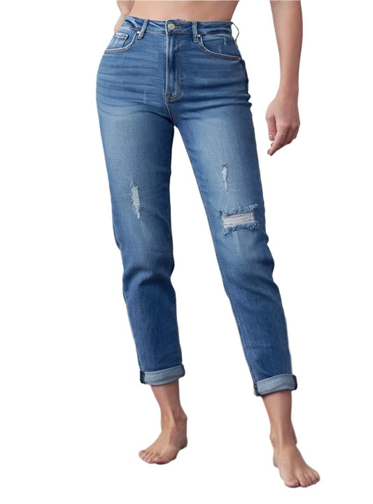 Denim Lab USA High Rise Ripped Girlfriend Jeans - Whimsical Appalachian Boutique