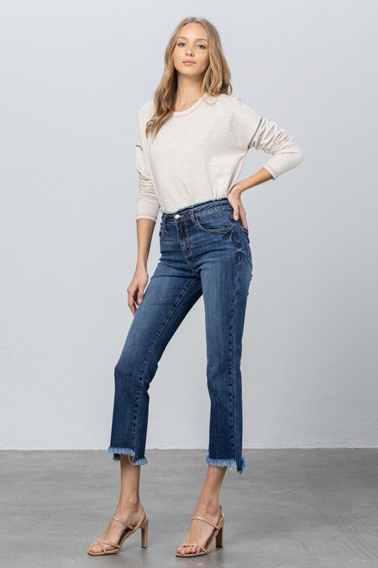 Denim Lab USA High Stretch Frayed Hem Crop Jeans - Whimsical Appalachian Boutique