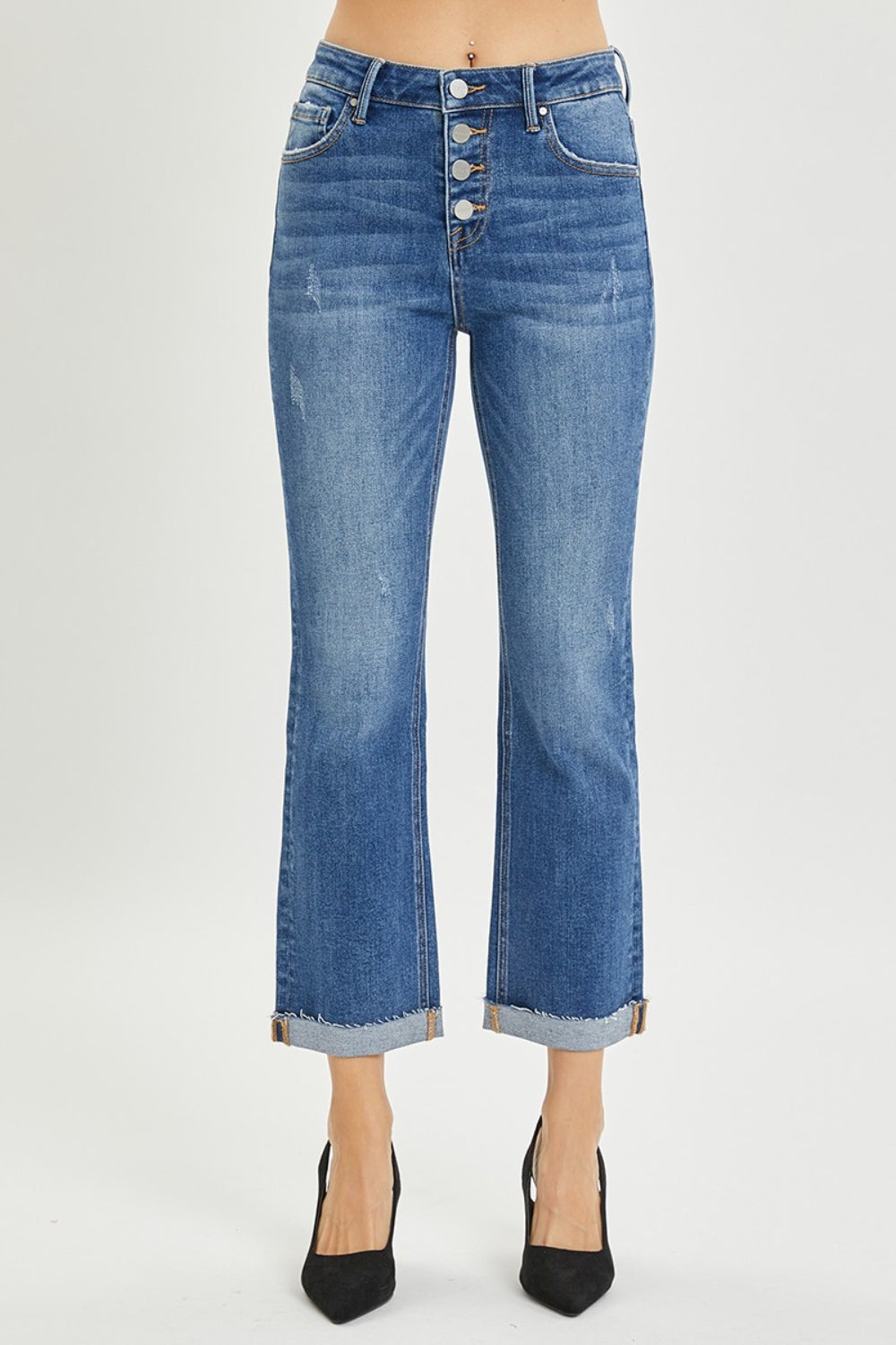 RISEN Button Fly Cropped Bootcut Jeans - Whimsical Appalachian Boutique