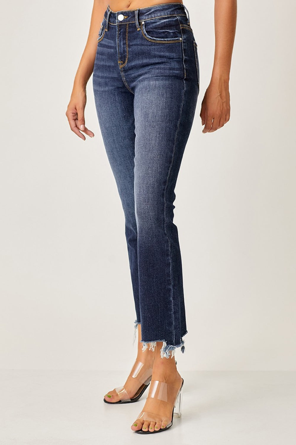 RISEN Frayed Hem Cropped Straight Jeans - Dark - Whimsical Appalachian Boutique