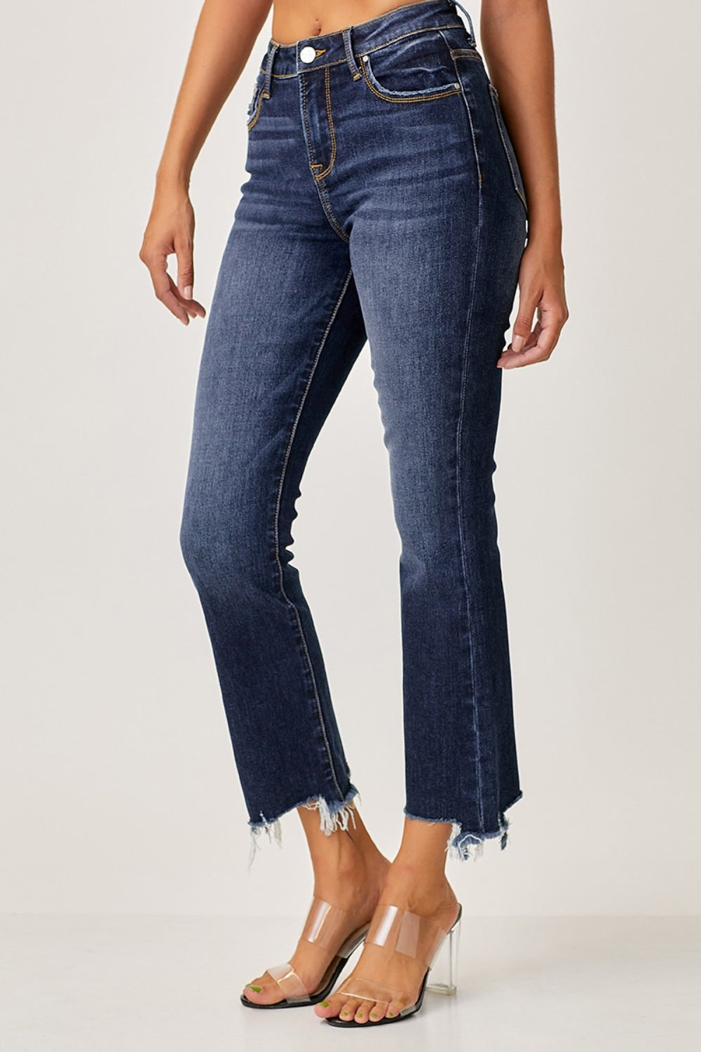 RISEN Frayed Hem Cropped Straight Jeans - Dark - Whimsical Appalachian Boutique