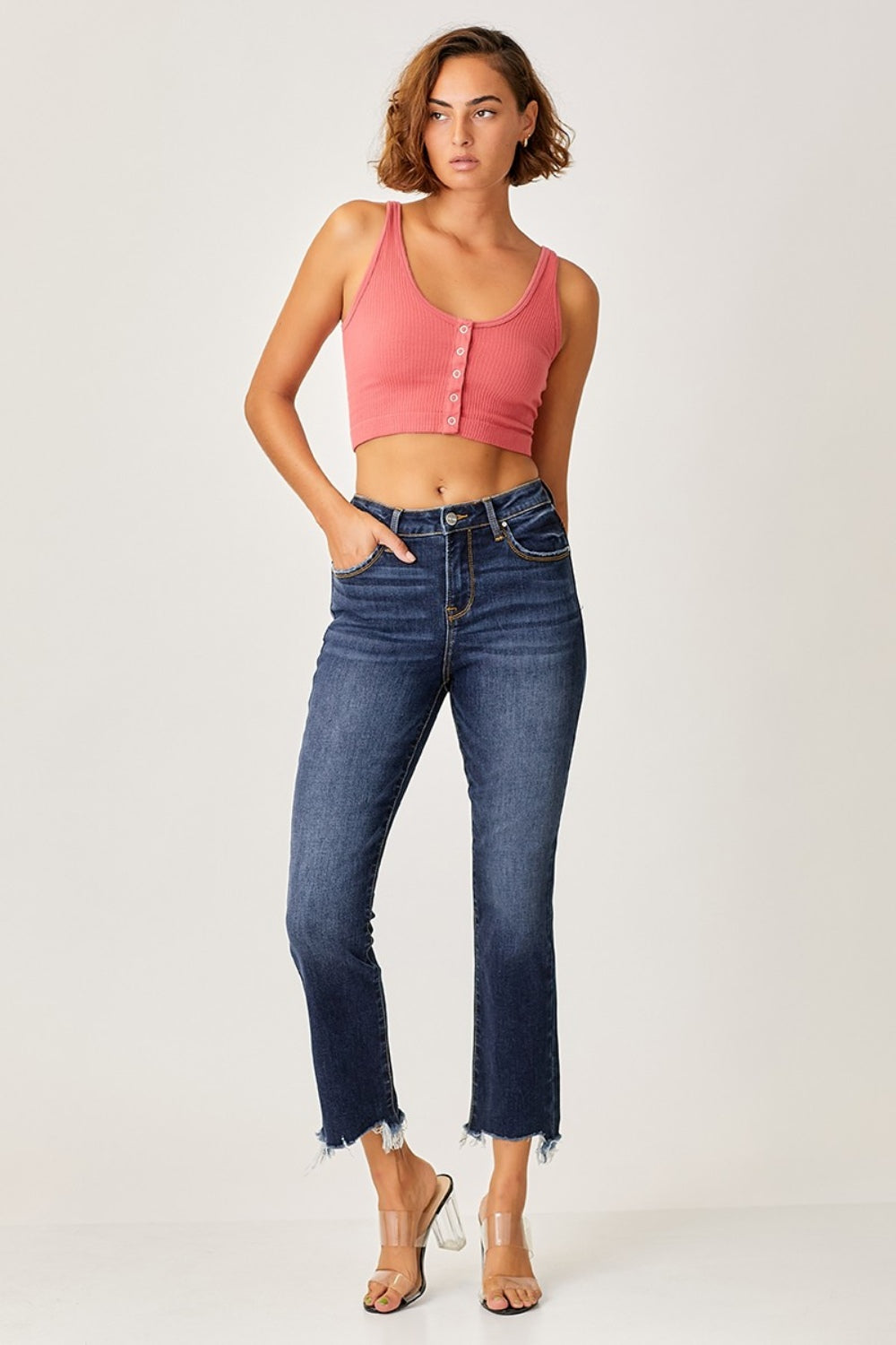 RISEN Frayed Hem Cropped Straight Jeans - Dark - Whimsical Appalachian Boutique