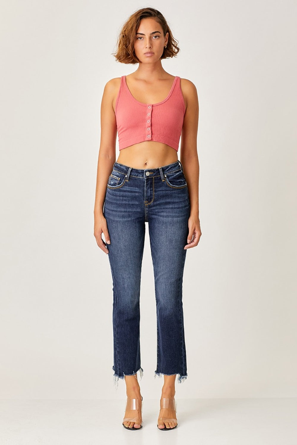 RISEN Frayed Hem Cropped Straight Jeans - Dark - Whimsical Appalachian Boutique